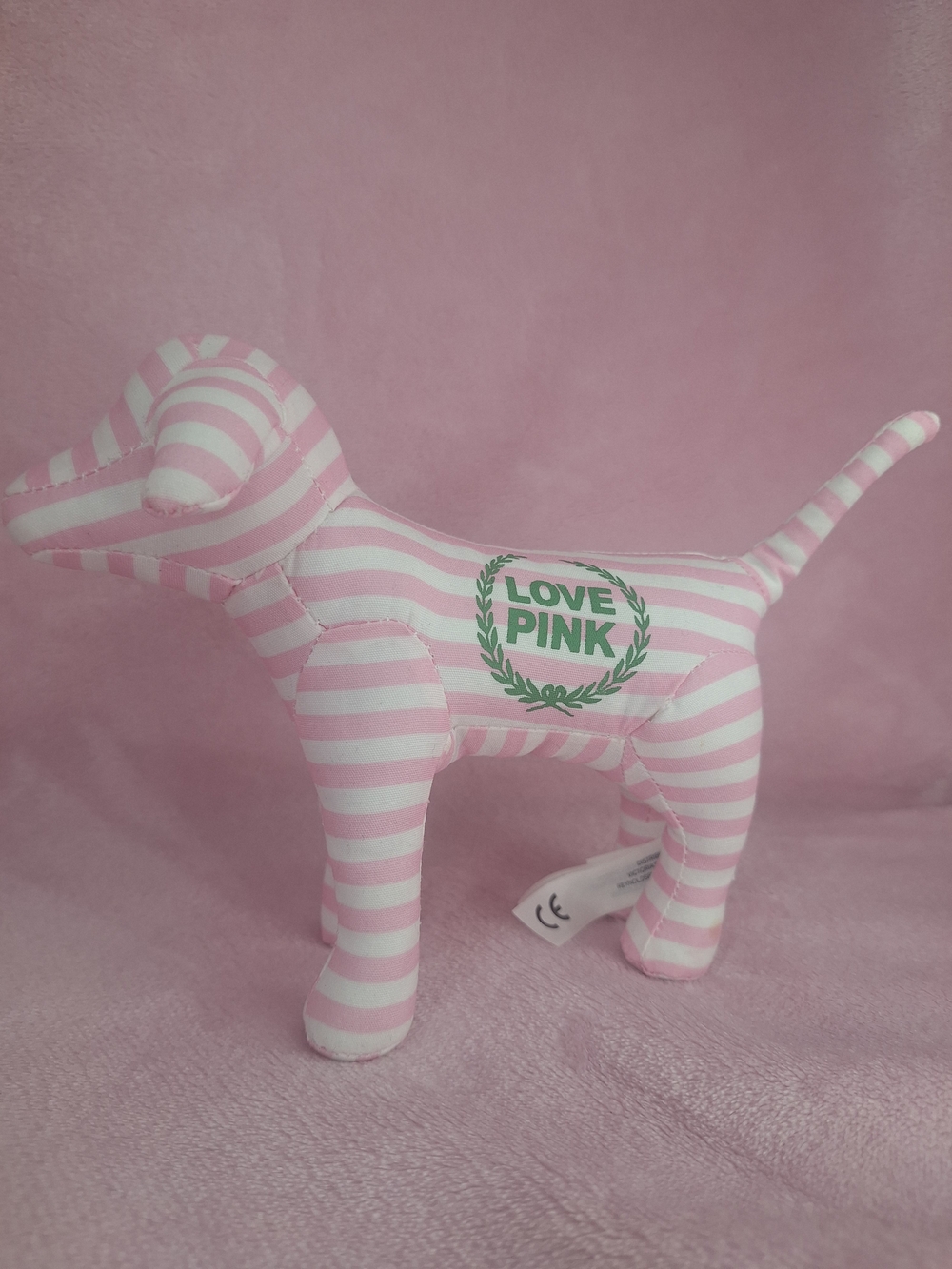 Victoria's Secret PINK Striped Plush Dog - Pink & White
